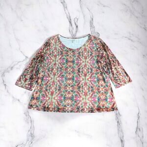 Coldwater Creek Women Multicolor Round Neck 3/4 Sleeve Pullover Blouse Top Sz XL